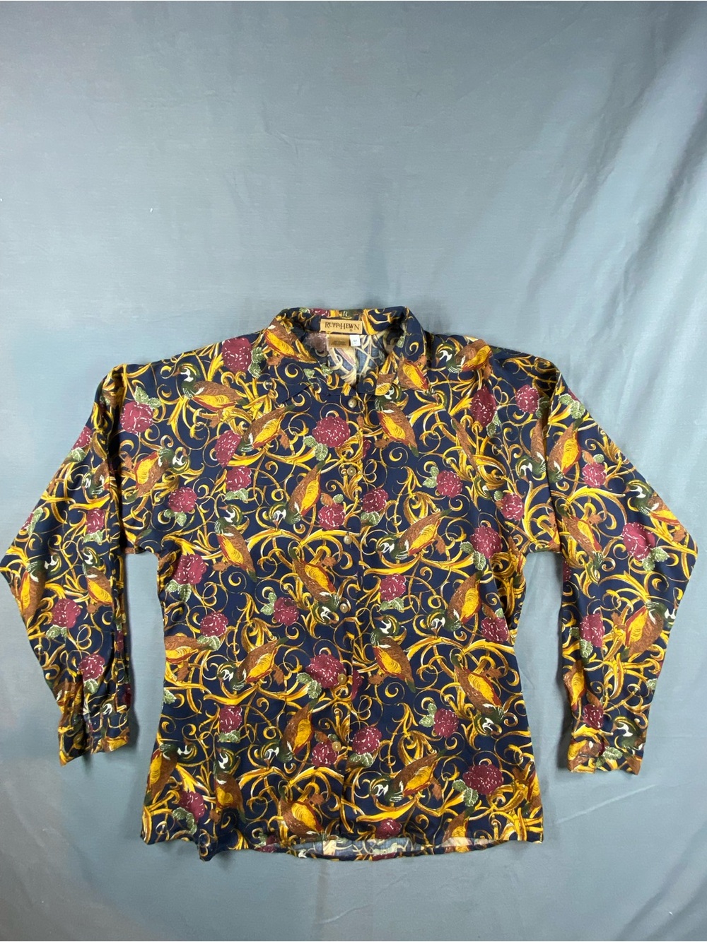 Vintage Ruff Hewn Blouse Floral Long-Sleeve Shirt
